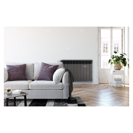 Grzejnik żeberkowy KFA Armatura G500F aluminium, podłączenie boczne 572 x 805 mm, kolor grafit (RAL 9007)