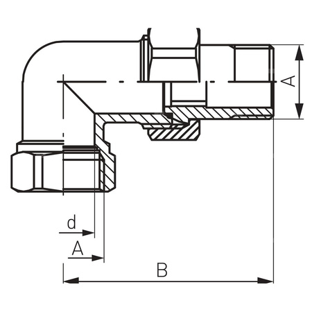 Śrubunek kątowy z uszczelką 90' FERRO, mosiądz (chrom), 1/2'' (GW x GZ)