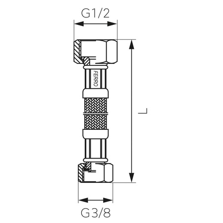 Wąż przyłączeniowy elastyczny FERRO z oplotem (stal), GW x GW, 1/2'' x 3/8'', długość 40 mm