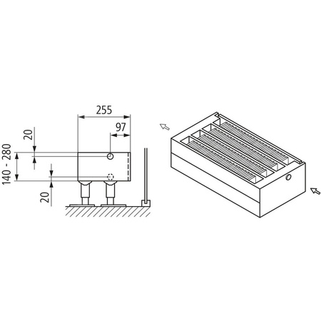 Konwektor Kermi Kon m. Str. Typ44 BH140x255x6000mm QN8232, weiß, 6bar, m. Abd., AB Uni.