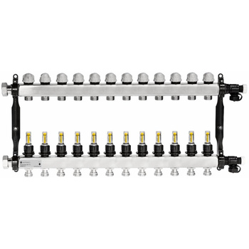 Rozdzielacz do ogrzewania podłogowego AFRISO ProCalida VA 1C 12-obieg. stal nierdzewna GZ 1'' x euroconus 3/4''