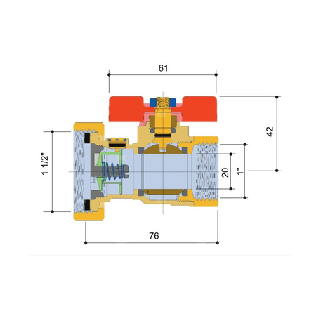Zawór kulowy FERRO Z półśrubunkiem do pompy 6/4'', uszczelką i zaworem zwrotnym 1'' GW, uchwyt: motylek