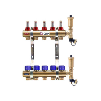 Rozdzielacz do ogrzewania podłogowego QIK STANDARD II TN 9-obieg. mosiądz GW 1'' x GZ 3/4'' + przepływomierz