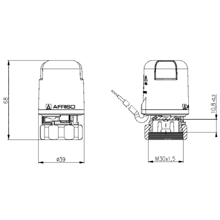 Siłownik termoelektryczny TSA 12, nakrętka M30 x 1,5 mm, 230 V AC, NC