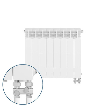 Grzejnik żeberkowy KFA Armatura G500F/D/8 aluminium, podłączenie dolne, prawe, proste 572 x 644 mm, kolor biały