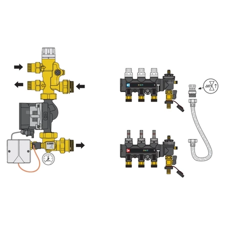 Zespół regulacyjny – regulacja stałotemperaturowa. Wstępnie zmontowany w skrzynce inspekcyjnej. 13 wyjść