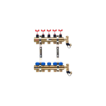 Rozdzielacz do ogrzewania podłogowego QIK BASIC II 9-obieg. mosiądz GW 1'' x GZ 3/4'' + przepływomierz