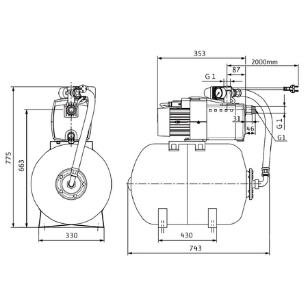Wilo-HiMulti 3 H 100/2-23 pompa do wody deszcz., pitnej, norm.zasys., sterownik, zbiornik ciśn. 100l