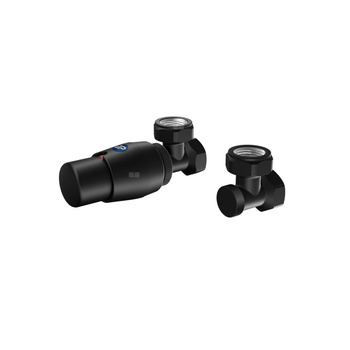 ZAWÓR TERMOSTATYCZNY ELEGANT - ELGS026C/FK - KĄTOWY CZARNY/BLACK MAT-C31 + ZŁĄCZKI NA PEX