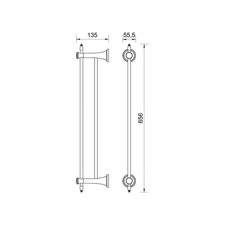 RETRO wieszak na ręcznik podwójny 60 cm, chrom
