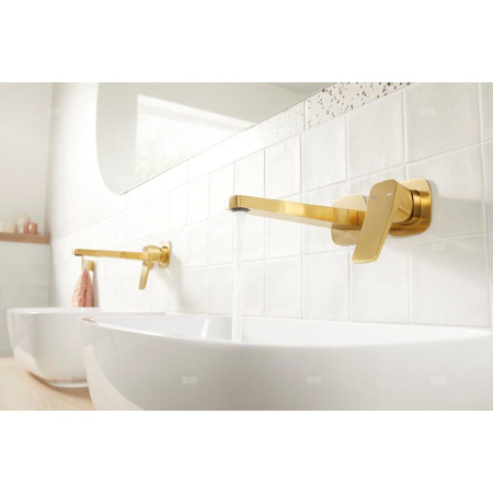 Bateria Malaga, umywalkowa, podtynkowa, ścienna, PVD brushed light gold