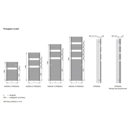 Grzejnik Zehnder Ovida OVB-120-050-05 - 496 mm, Kolor (Code9217) RAL 9017 m., Typ złącza Code S063, Konsole ścienne towel radiator, Kolor mocowania (CodeRADC) Kolor grzejnika, Ilość zest. naściennych 4