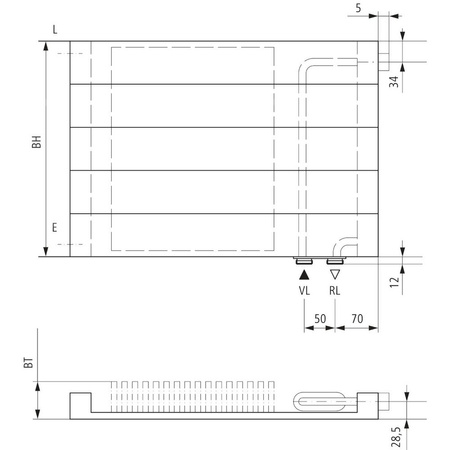Grzejnik płytowy typ 10 KERMI V-HHV wym. 350 x 5000 mm, kolor biały, moc 1960 W