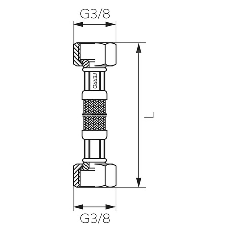Wąż przyłączeniowy elastyczny FERRO z oplotem (stal), GW x GW, 3/8'' x 3/8'', długość 60 mm