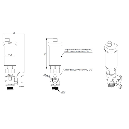 Odpowietrznik automatyczny AFRISO do instalacji solarnych z zaworem kulowym GZ mosiądz fi 3/8''