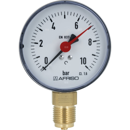 Manometr z rurką Bourdona AFRISO RF standardowy 0/10 bar G1/2B radialne fi 80 mm, kl. 1.6%