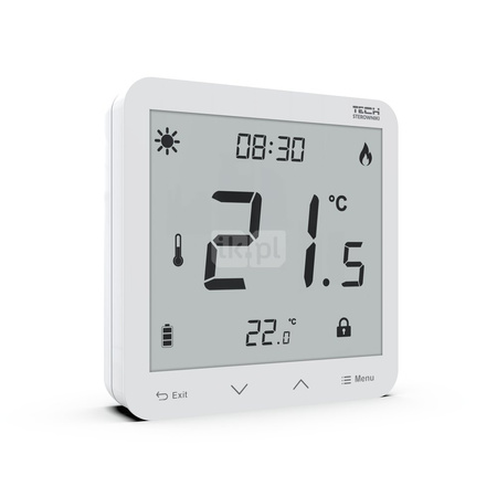 Bezprzewodowy bateryjny natynkowy regulator pokojowy dwustanowy (panel przedni ze szkła) biały, model T-3.2