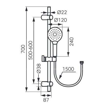 FANO LB natrysk przesuwny 3F, chrom