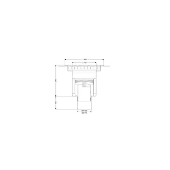 Wpust Ferrofix 185, odpływ pionowy, 300x300, ruszt kratowy M125, kołnierz 15mm do uszczelnień płynnych
