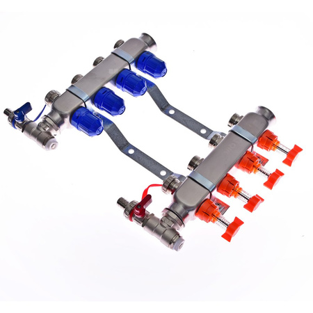 Rozdzielacz do ogrzewania podłogowego QIK Optimo BASIC III - RNZT-2-50 5-obieg. inox GW 1'' x GZ 3/4'' + przepływomierz