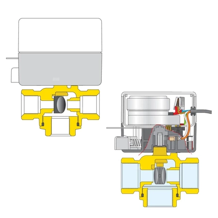 Trójdrożny zawór strefowy z napędem. Z mikroprzełącznikiem pomocniczym 3/4" 4,5