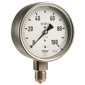 Manometr z rurką Bourdona AFRISO RF chemiczny -1/9 bar G1/2B radialne fi 100 mm, kl. 1,0%