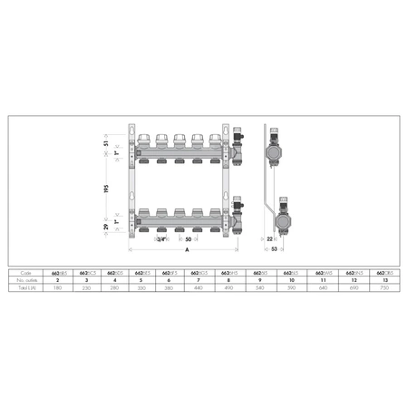 Zespół rozdzielaczy z zaworami odcinającymi i zaworami do regulacji natężenia przepływu O1" X 6 3/4"GZ