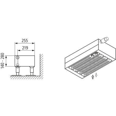 Konwektor Kermi V-Konvektor Typ54 BH210x255x1300mm QN2720, weiß, 6 bar, o. Abd., Vent. re