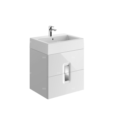 Szafka pod umywalkę Koło Twins, z dwoma szufladami, B60cm, korpus i front: biały / lakierowany na wysoki połysk, uchwyt: chromowany z połyskiem