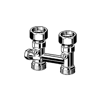 Moduł przyłączeniowy prosty kątowy VIEGA 10960 mosiądz (niklowanie) 3/4'' zewnętrzne x 3/4'' Eurokonus, rozstaw 50 mm do grzejników