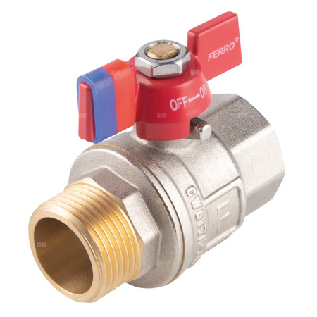 Zawór kulowy FERRO F-POWER 3/8'' GZ x GW, uchwyt: motylek