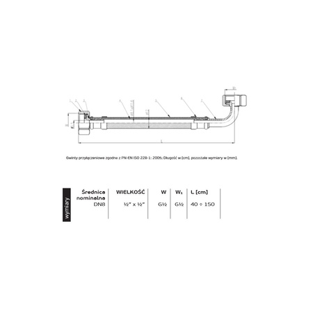 Wąż przyłączeniowy elastyczny PERFEXIM PHA-9126 DN 8, GW x GW, 1/2'' x 1/2'', długość 800 mm