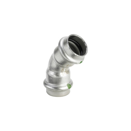 Łuk Sanpress 45' VIEGA 2326 jednoczęściowy, stal nierdzewna / stal nierdzewna, 42 mm (mz x mz) z uszczelką