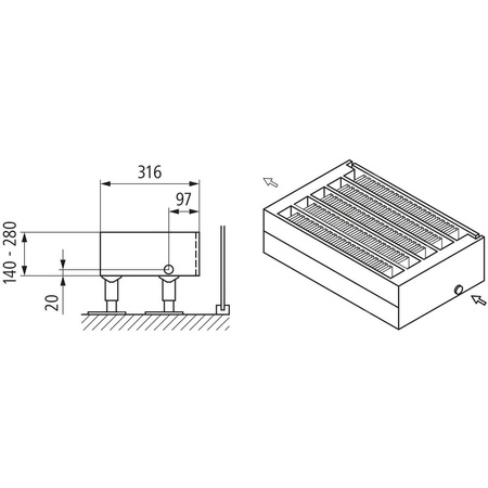 Konwektor Kermi Kon m. Str. Typ55 BH280x316x1200mm QN3444, weiß, 6bar, o. Abd., AB Uni.