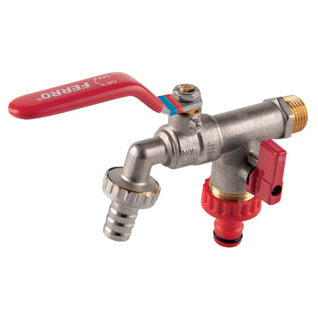 Zawór kulowy FERRO F-COMFORT czerpalny 1/2'' x 3/4'' GZ x szybkozłącze, uchwyt: dźwignia