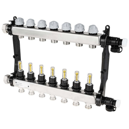 Rozdzielacz do ogrzewania podłogowego AFRISO ProCalida VA 1C 7-obieg. stal nierdzewna GZ 1'' x euroconus 3/4''