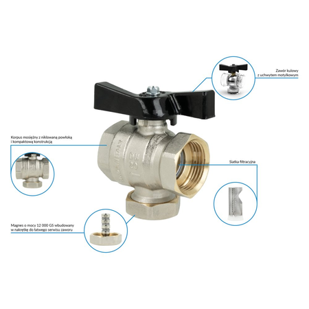 Zawór kulowy z filtrem siatkowym i magnesem BFV, GW G1''