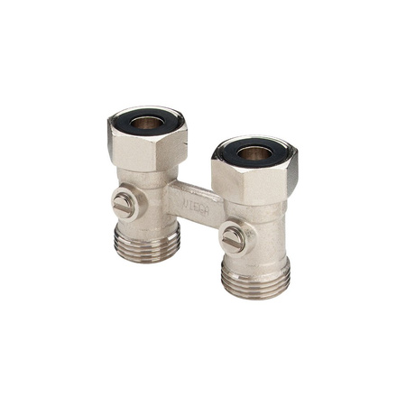 Moduł przyłączeniowy prosty VIEGA 10965 mosiądz (niklowanie) 3/4'' zewnętrzne x 3/4'' Eurokonus, rozstaw 50 mm do grzejników
