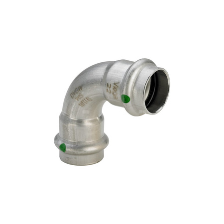 Łuk Sanpress 90' VIEGA 2316 jednoczęściowy, stal nierdzewna / stal nierdzewna, 42 mm (mz x mz) z uszczelką