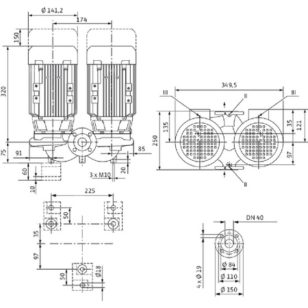 Pompa obiegowa WILO VeroTwin-DPL 40/90-0,37/2 typu in-line z silnikiem znormalizowanym 50 Hz, moc silnika 0.37kW 0.86 A 2900 obr/min, wlot Kołnierz DN 40