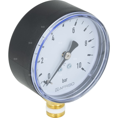 Manometr z rurką Bourdona AFRISO RF grzewczy 0/10 bar G1/4B radialne fi 63 mm, kl. 2.5%