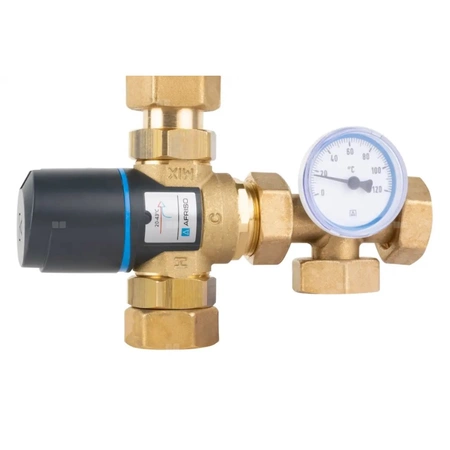 Grupa pompowa AFRISO BTU 501 AP nakrętka x nakrętka 1'' x 1'', z zaworem termostatycznym, z pompą obiegową AFRISO APH 160 15-7/130 mm