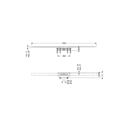 Linearis Infinity 60 z Mechanicznym syfonem Megastop, Szczotkowana powierzchnia ze stali nierdzewnej, 1400 mm