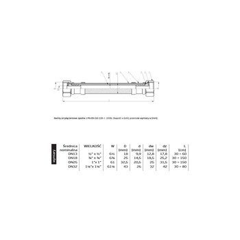 Wąż przyłączeniowy elastyczny PERFEXIM PHA-9155, GW x GW, 2 3/4" x 2 3/4", długość 600mm