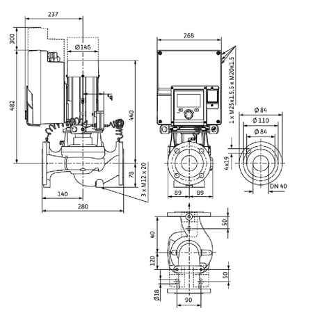 Pompa obiegowa WILO Stratos GIGA 2.0-I 40/1-37/3,0-R1 typu in-line z silnikiem znormalizowanym 50/60 Hz, moc silnika 2.8kW 4.7 A 4440 obr/min, wlot Kołnierz DN 40
