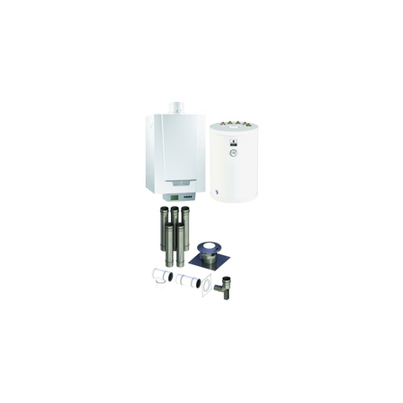 Pakiet - Kocioł gazowy jednofunkcyjny DE DIETRICH MCR3 Evo 24T kondensacyjny wiszący 6.1 - 24.8 kW+ Zestaw powietrzno-spalinowy + Zasobnik c.w.uSRK150MG