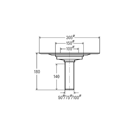 Wpust VIEGA 49442 z 1 przyłączem DN 50, odpływ poziomy, kratka 100x100mm stal