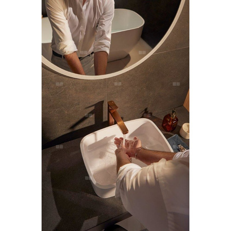 Bateria Malaga, umywalkowa, nablatowa ze spustem klik-klak, PVD brushed rose gold