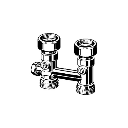 Moduł przyłączeniowy prosty kątowy VIEGA 10960 mosiądz (niklowanie) 3/4'' zewnętrzne x 3/4'' Eurokonus, rozstaw 50 mm do grzejników