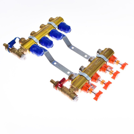 Rozdzielacz do ogrzewania podłogowego QIK Optimo BASIC III - RMSZT-2-50 2-obieg. mosiądz GW 1'' x GZ 3/4'' + przepływomierz